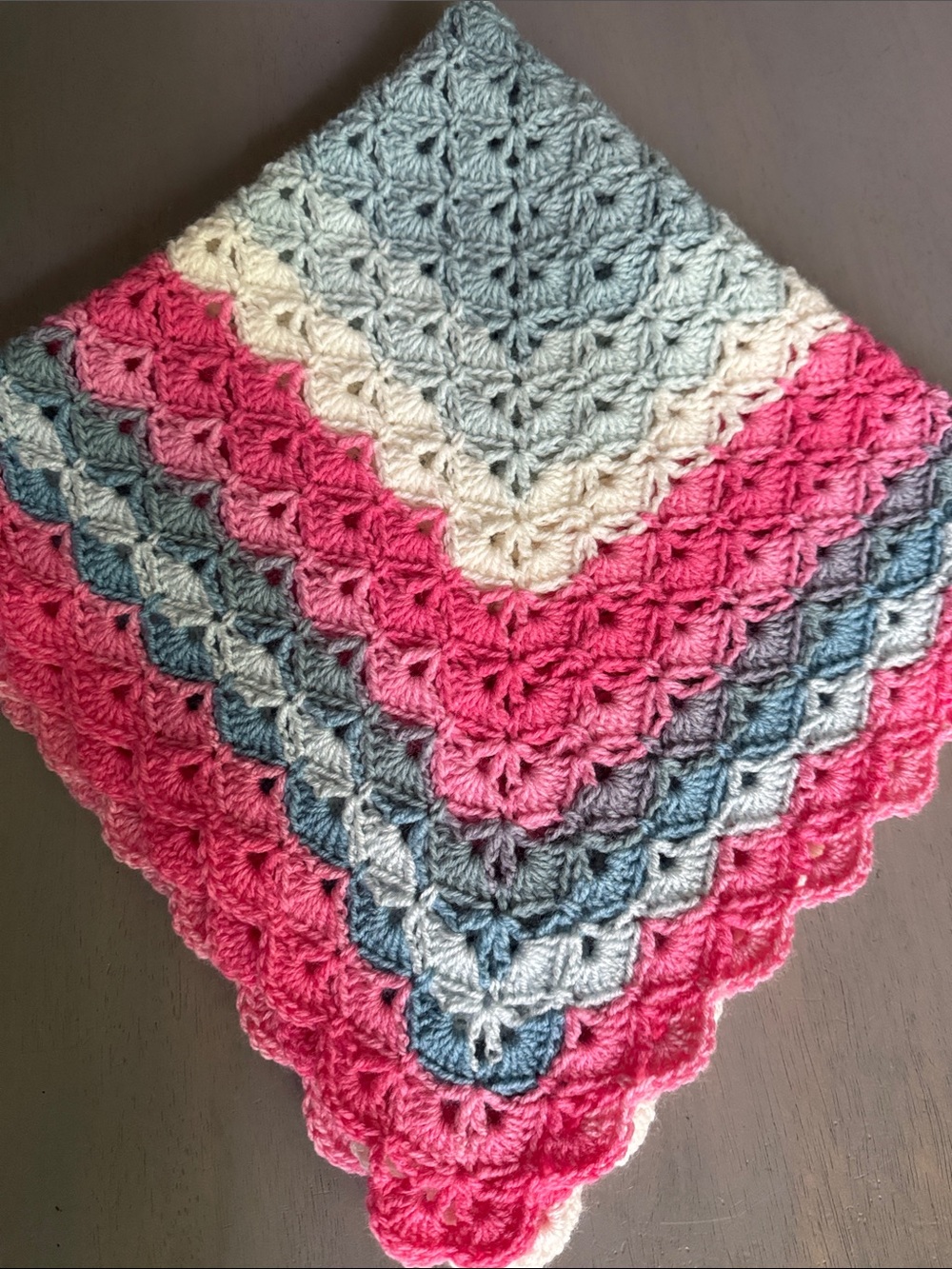 Hand-Crocheted Blanket in Pink, Gray, Cream, Blue - Baby Blanket Gender Reveal